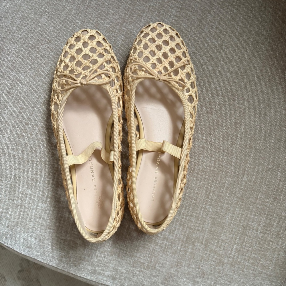 Loeffler Randall Woven Raffia Ballet Flats in Beige
